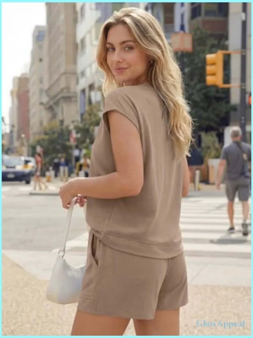 Two Piece Short Set Cap Sleeve Drawstring Summer Sweatsuit with Pocket